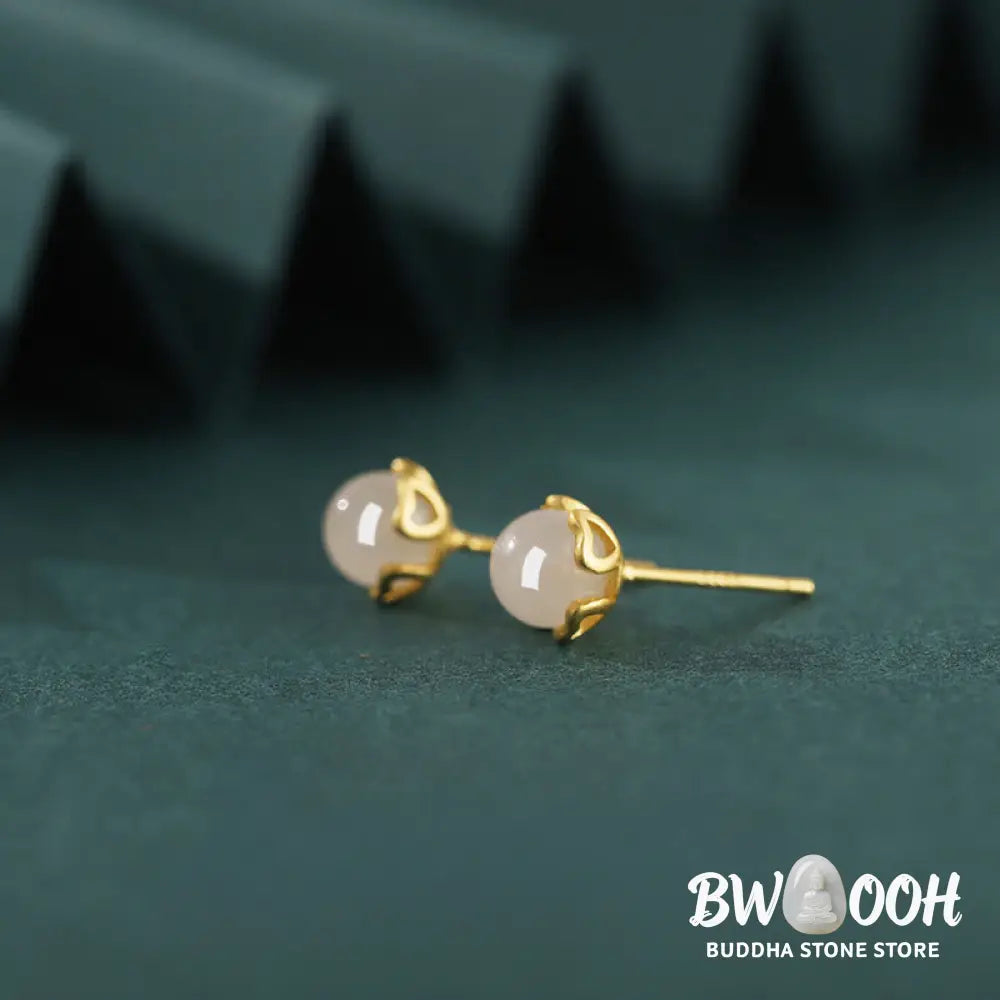 Buddha Stones Hetian Jade 925 Sterling Silver Heart-Shaped Lace Harmony Earrings - Hetian Jade(Gold Plated 925 Sterling