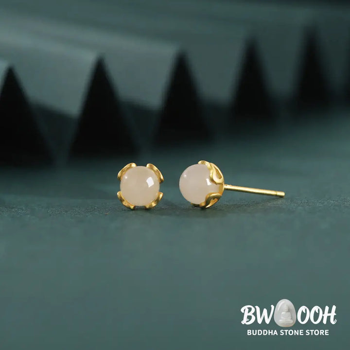 Buddha Stones Hetian Jade 925 Sterling Silver Heart-Shaped Lace Harmony Earrings - Hetian Jade(Gold Plated 925 Sterling