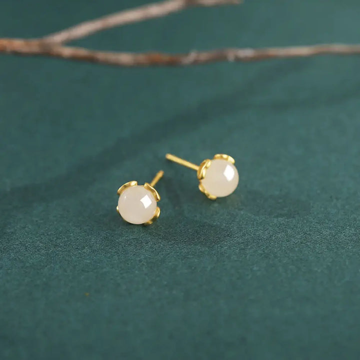Buddha Stones Hetian Jade 925 Sterling Silver Heart-Shaped Lace Harmony Earrings - Hetian Jade(Gold Plated 925 Sterling
