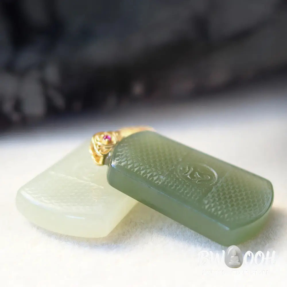 Buddha Stones Hetian Jade 925 Sterling Silver Om Symbol Prosperity Necklace Pendant - BWOOOH - Necklaces &amp; Pendants