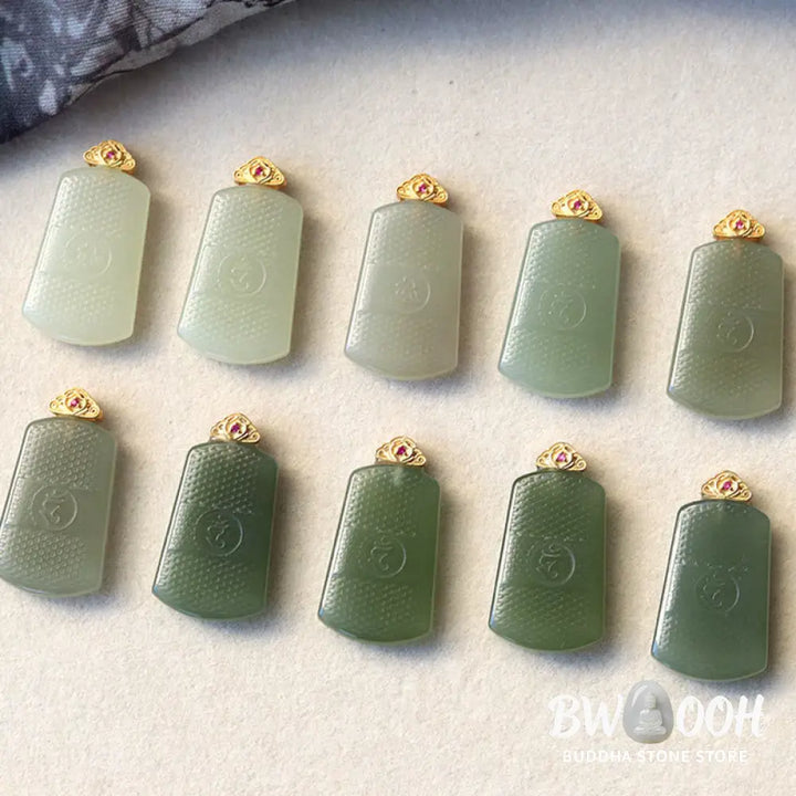 Buddha Stones Hetian Jade 925 Sterling Silver Om Symbol Prosperity Necklace Pendant - BWOOOH - Necklaces &amp; Pendants