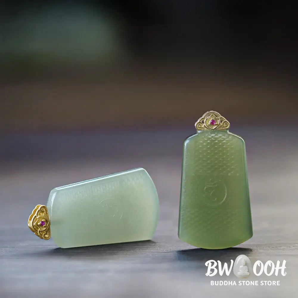 Buddha Stones Hetian Jade 925 Sterling Silver Om Symbol Prosperity Necklace Pendant - BWOOOH - Necklaces &amp; Pendants