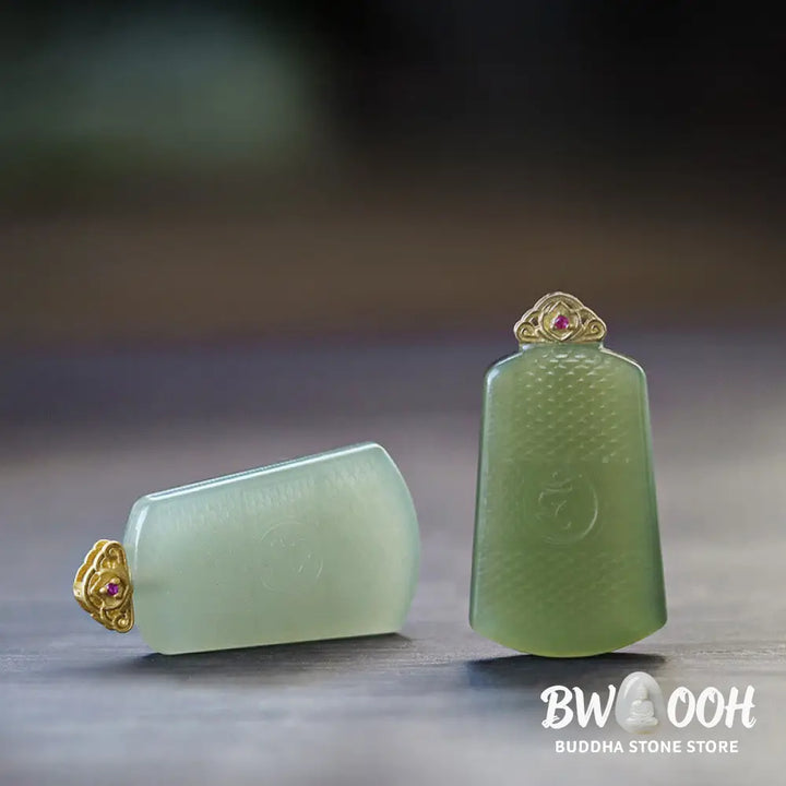 Buddha Stones Hetian Jade 925 Sterling Silver Om Symbol Prosperity Necklace Pendant - BWOOOH - Necklaces &amp; Pendants
