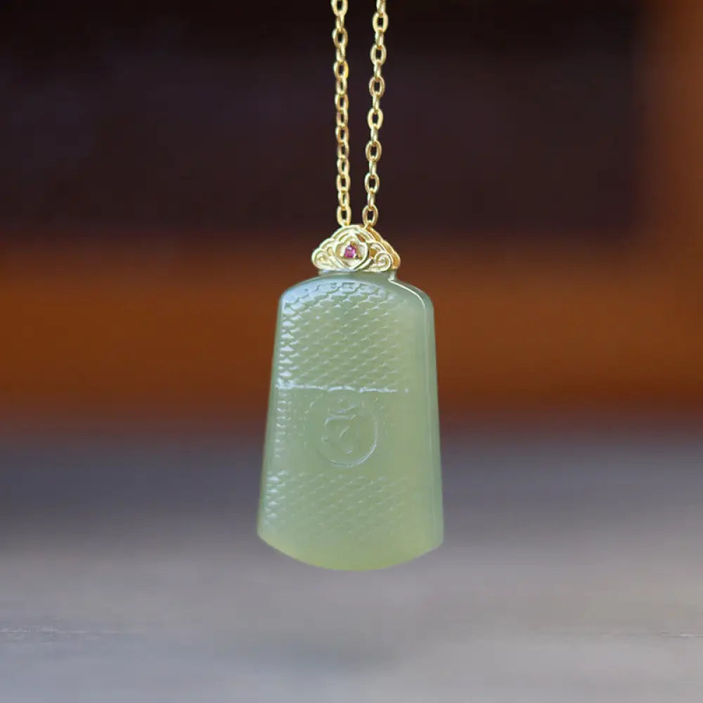 Buddha Stones Hetian Jade 925 Sterling Silver Om Symbol Prosperity Necklace Pendant - BWOOOH - Hetian Jade 925 Sterling