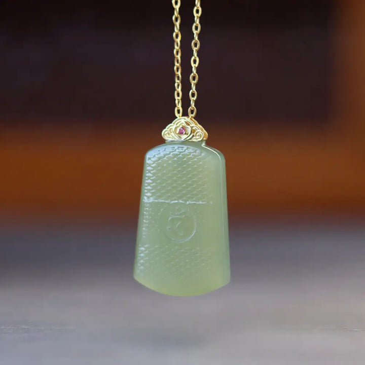Buddha Stones Hetian Jade 925 Sterling Silver Om Symbol Prosperity Necklace Pendant - BWOOOH - Hetian Jade 925 Sterling
