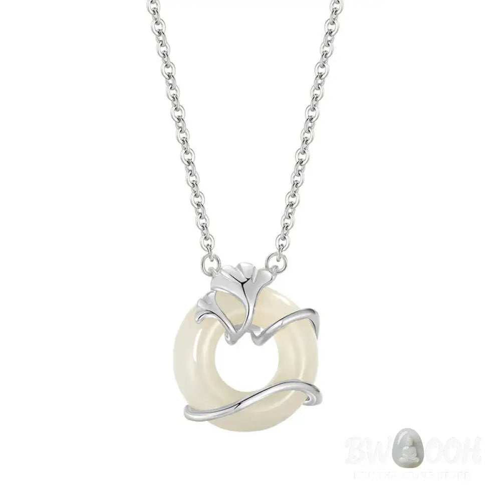 Buddha Stones Hetian Jade 925 Sterling Silver Peace Buckle Ginkgo Leaf Necklace Pendant - BWOOOH - Necklaces &amp; Pendants