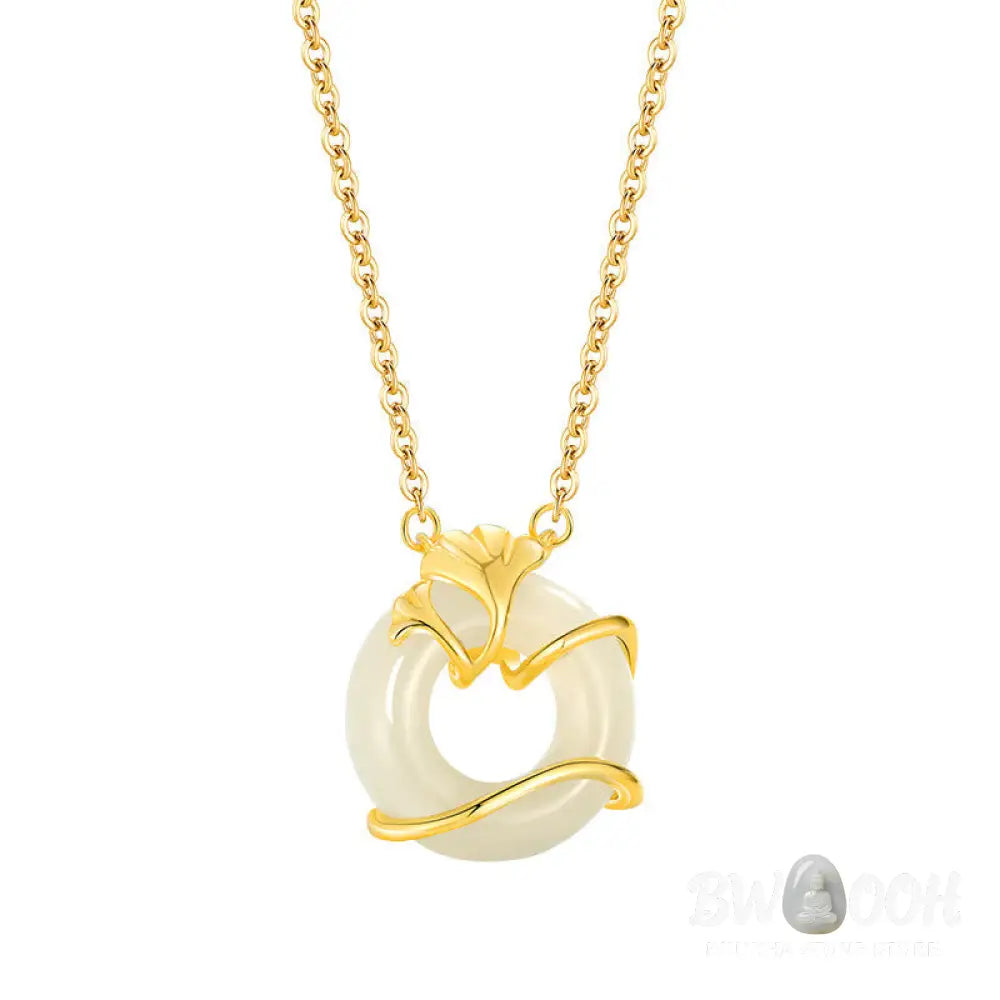 Buddha Stones Hetian Jade 925 Sterling Silver Peace Buckle Ginkgo Leaf Necklace Pendant - BWOOOH - Necklaces &amp; Pendants