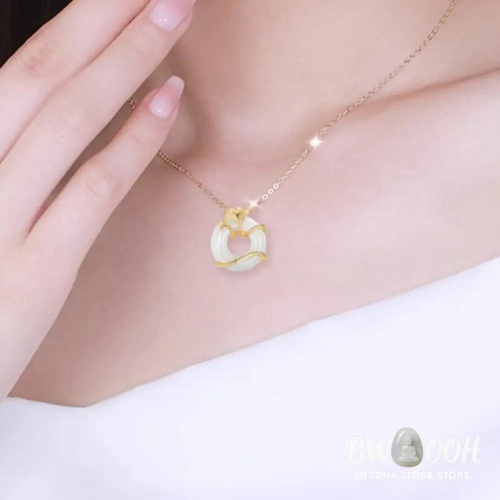 Buddha Stones Hetian Jade 925 Sterling Silver Peace Buckle Ginkgo Leaf Necklace Pendant - BWOOOH - Necklaces &amp; Pendants