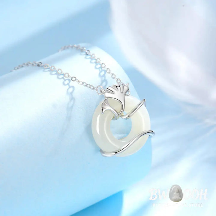 Buddha Stones Hetian Jade 925 Sterling Silver Peace Buckle Ginkgo Leaf Necklace Pendant - BWOOOH - Necklaces &amp; Pendants