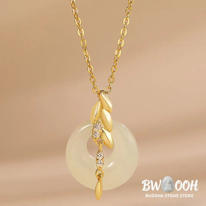 Buddha Stones Hetian Jade 925 Sterling Silver Wheat Luck Necklace Pendant - BWOOOH - Hetian Jade 925 Sterling Silver