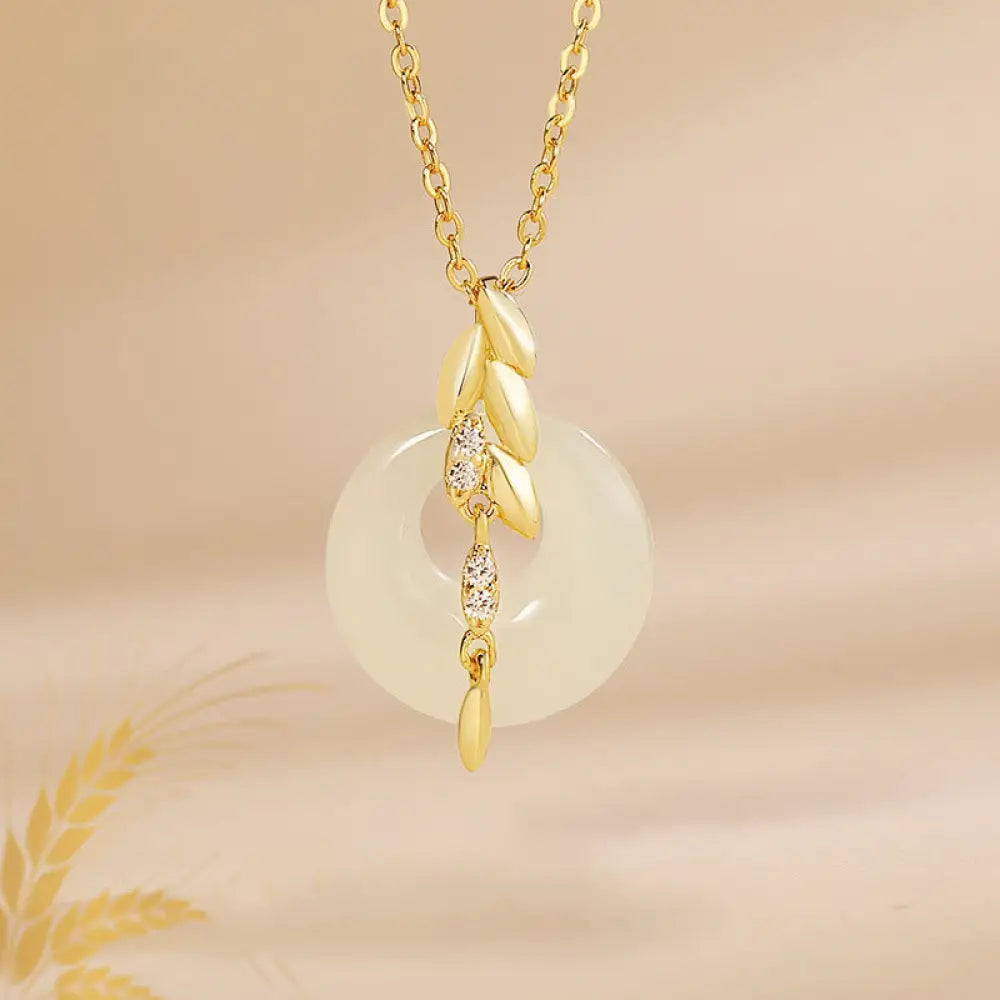 Buddha Stones Hetian Jade 925 Sterling Silver Wheat Luck Necklace Pendant - BWOOOH - Hetian Jade 925 Sterling Silver