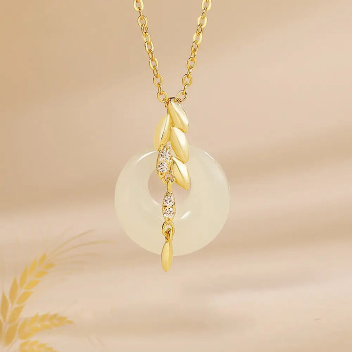 Buddha Stones Hetian Jade 925 Sterling Silver Wheat Luck Necklace Pendant - BWOOOH - Hetian Jade 925 Sterling Silver
