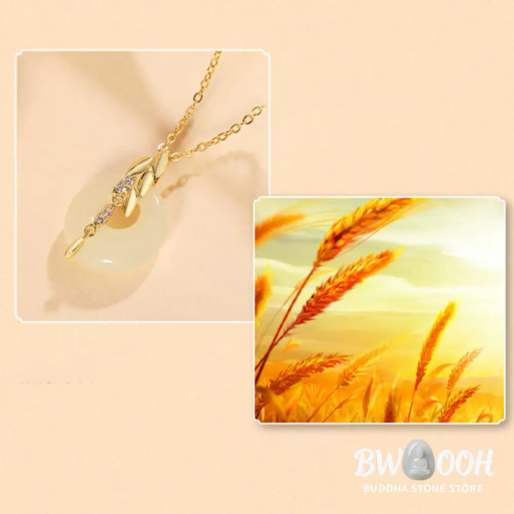 Buddha Stones Hetian Jade 925 Sterling Silver Wheat Luck Necklace Pendant - BWOOOH - Hetian Jade 925 Sterling Silver