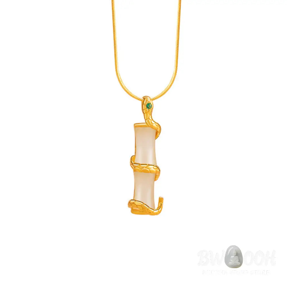 Buddha Stones Hetian Jade 925 Sterling Silver Year of the Snake Bamboo Growth Necklace Pendant - BWOOOH - Hetian Jade