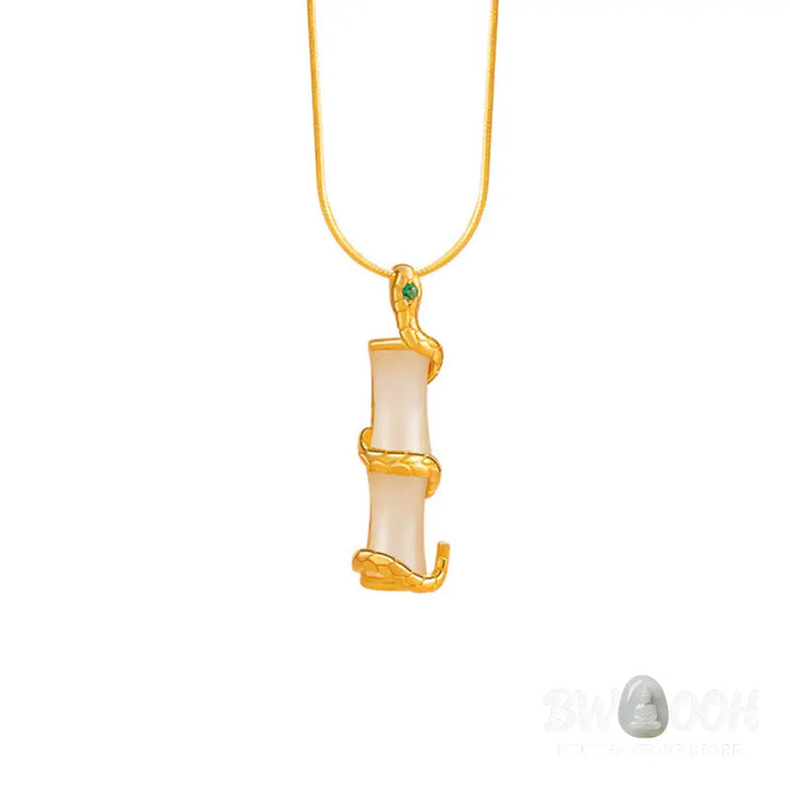 Buddha Stones Hetian Jade 925 Sterling Silver Year of the Snake Bamboo Growth Necklace Pendant - BWOOOH - Hetian Jade