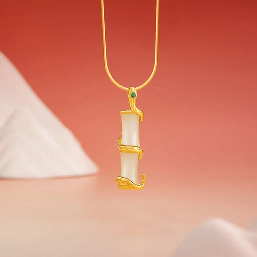 Buddha Stones Hetian Jade 925 Sterling Silver Year of the Snake Bamboo Growth Necklace Pendant - BWOOOH - Hetian Jade