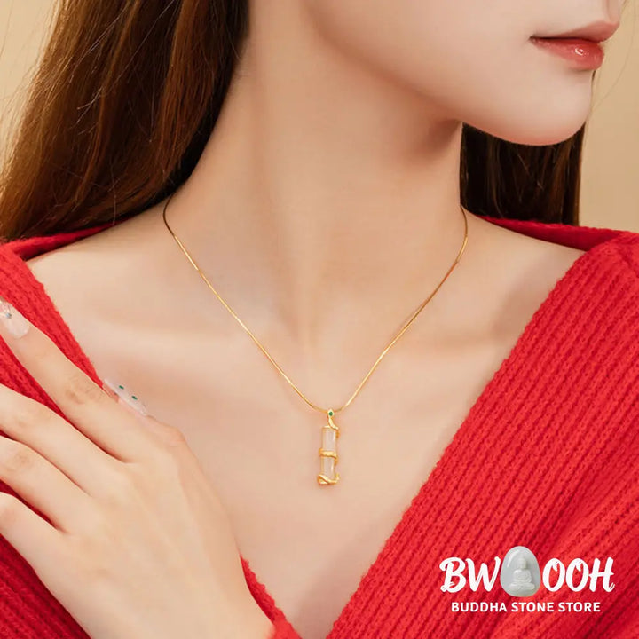 Buddha Stones Hetian Jade 925 Sterling Silver Year of the Snake Bamboo Growth Necklace Pendant - BWOOOH - Hetian Jade