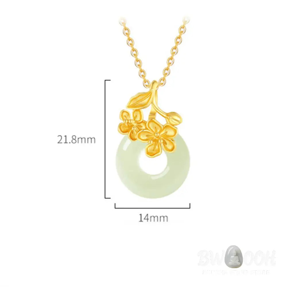 Buddha Stones Hetian Jade 999 Sterling Silver Peace Buckle Peach Blossom Necklace Pendant - BWOOOH - Necklaces &amp;