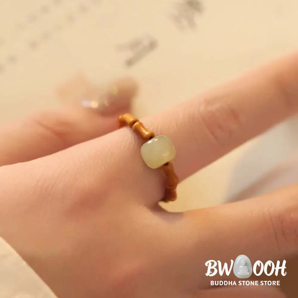 Buddha Stones Hetian Jade Beaded Bamboo Prosperity Luck Ring - BWOOOH - Hetian Jade (Prosperity ♥ Abundance) - Ring