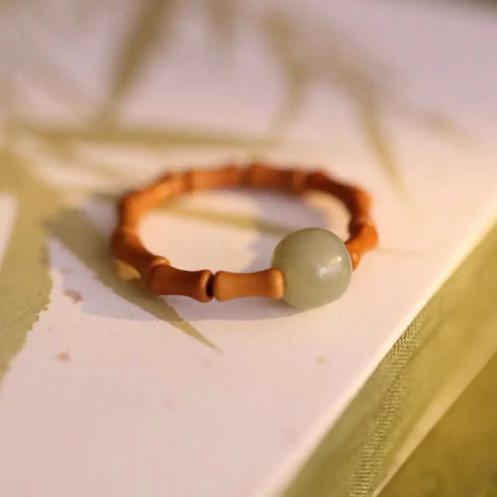 BWOOOH Hetian Jade Beaded Bamboo Prosperity Luck Ring — Jade jade bracelet for spiritual healing and mindful living