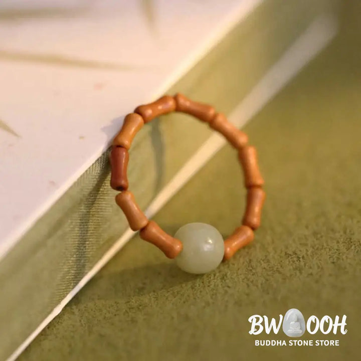 Buddha Stones Hetian Jade Beaded Bamboo Prosperity Luck Ring - BWOOOH - Hetian Jade (Prosperity ♥ Abundance) - Ring