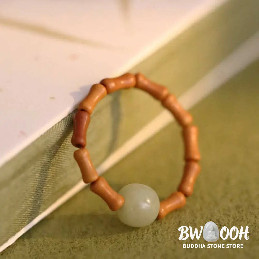 Buddha Stones Hetian Jade Beaded Bamboo Prosperity Luck Ring - BWOOOH - Hetian Jade (Prosperity ♥ Abundance) - Ring