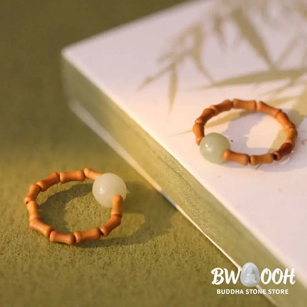 Buddha Stones Hetian Jade Beaded Bamboo Prosperity Luck Ring - BWOOOH - Hetian Jade (Prosperity ♥ Abundance) - Ring
