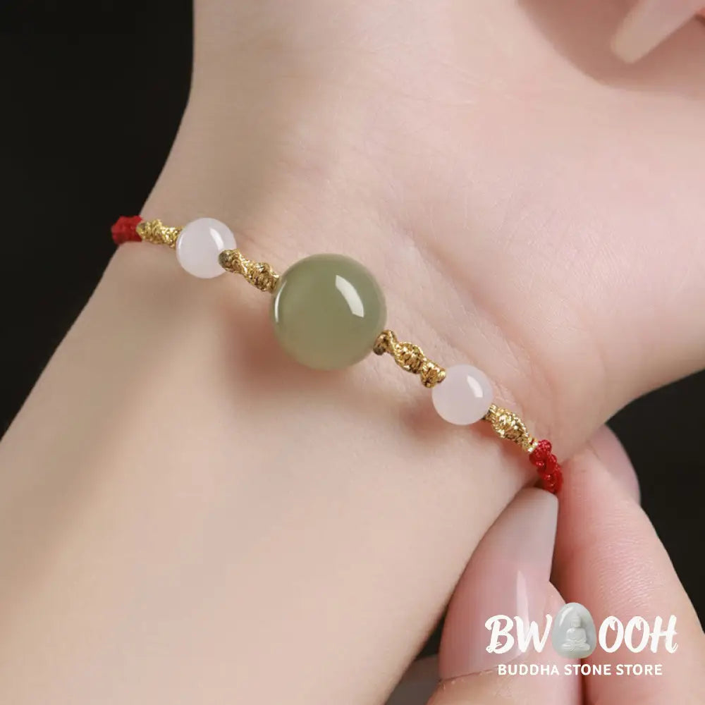 Buddha Stones Hetian Jade Black Onyx Red Agate Bead Luck Braided Bracelet - Bracelet