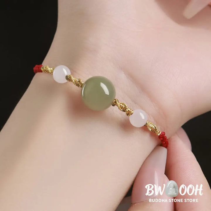 Buddha Stones Hetian Jade Black Onyx Red Agate Bead Luck Braided Bracelet - Bracelet