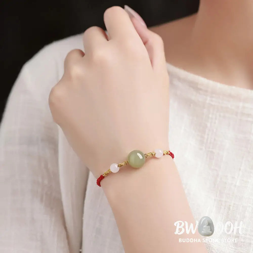 Buddha Stones Hetian Jade Black Onyx Red Agate Bead Luck Braided Bracelet - Bracelet