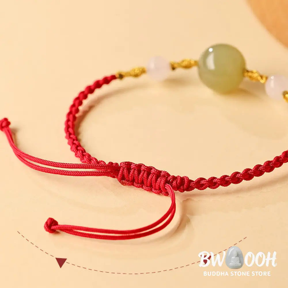 Buddha Stones Hetian Jade Black Onyx Red Agate Bead Luck Braided Bracelet - Bracelet