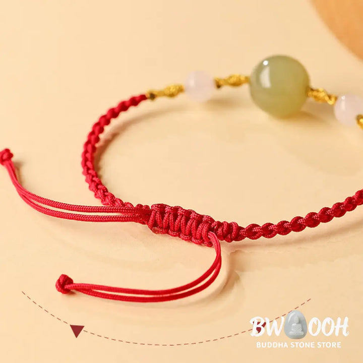 Buddha Stones Hetian Jade Black Onyx Red Agate Bead Luck Braided Bracelet - Bracelet