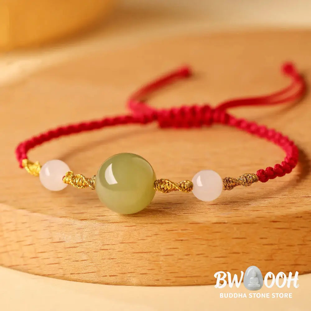 Buddha Stones Hetian Jade Black Onyx Red Agate Bead Luck Braided Bracelet - Bracelet