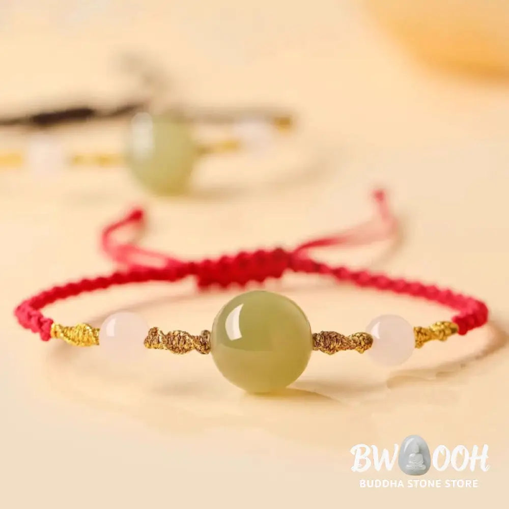 Buddha Stones Hetian Jade Black Onyx Red Agate Bead Luck Braided Bracelet - Bracelet
