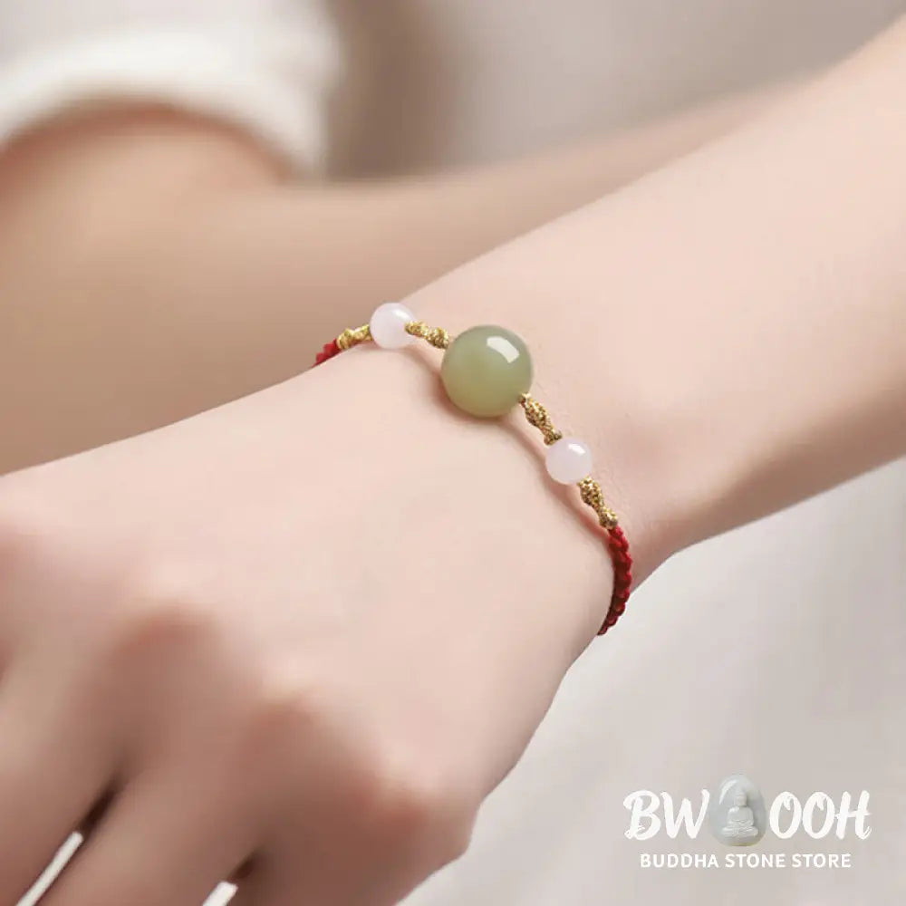 Buddha Stones Hetian Jade Black Onyx Red Agate Bead Luck Braided Bracelet - Bracelet