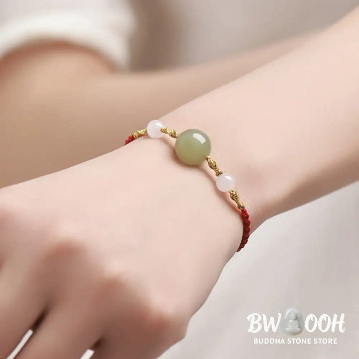 Buddha Stones Hetian Jade Black Onyx Red Agate Bead Luck Braided Bracelet - Bracelet