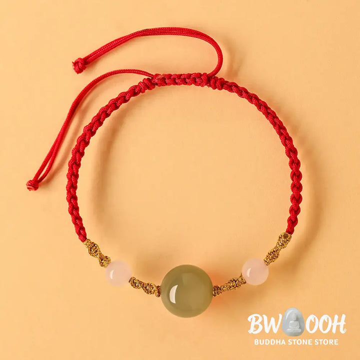 Buddha Stones Hetian Jade Black Onyx Red Agate Bead Luck Braided Bracelet - Bracelet
