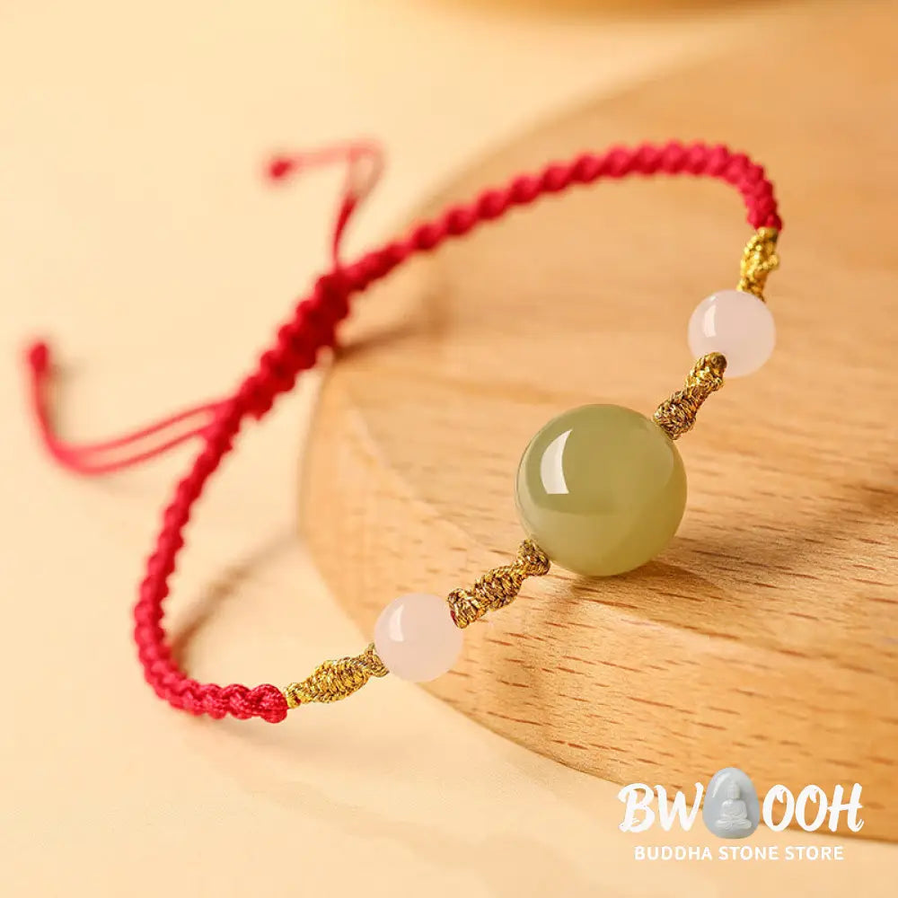 Buddha Stones Hetian Jade Black Onyx Red Agate Bead Luck Braided Bracelet - Bracelet