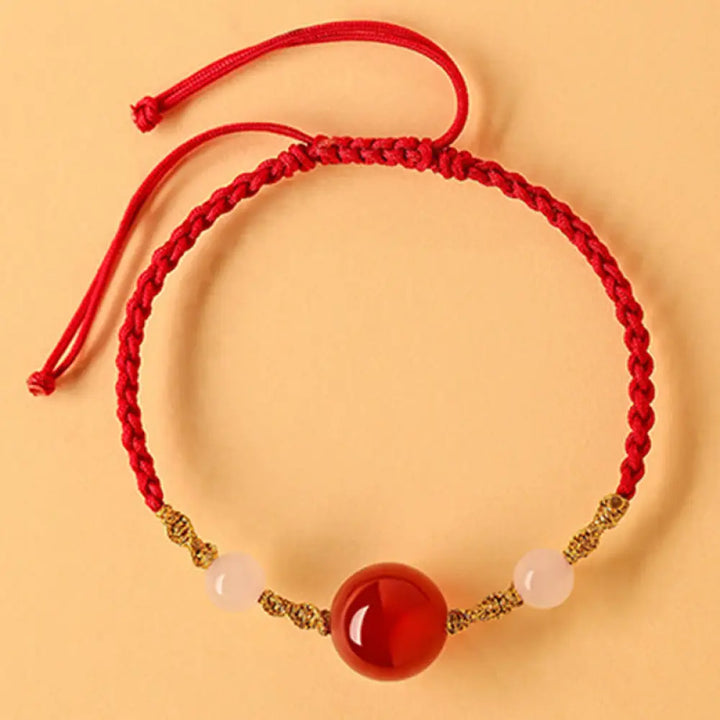Buddha Stones Hetian Jade Black Onyx Red Agate Bead Luck Braided Bracelet - Red Rope&amp;Red Agate(Wrist Circumference