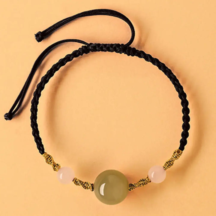 Buddha Stones Hetian Jade Black Onyx Red Agate Bead Luck Braided Bracelet - Black Rope&amp;Hetian Jade(Wrist Circumference