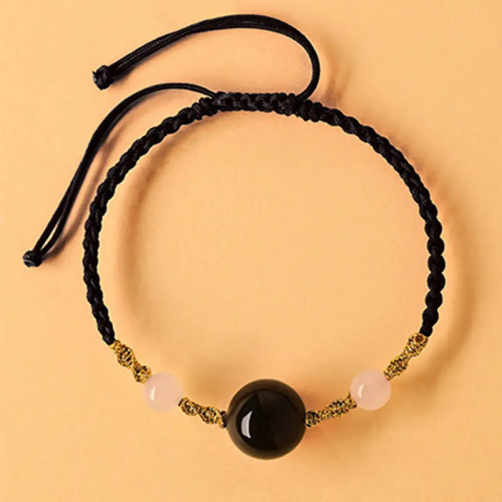 Buddha Stones Hetian Jade Black Onyx Red Agate Bead Luck Braided Bracelet - Black Rope&amp;Black Onyx(Wrist Circumference