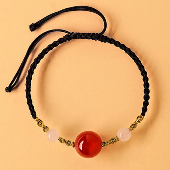 Buddha Stones Hetian Jade Black Onyx Red Agate Bead Luck Braided Bracelet - Black Rope&amp;Red Agate(Wrist Circumference