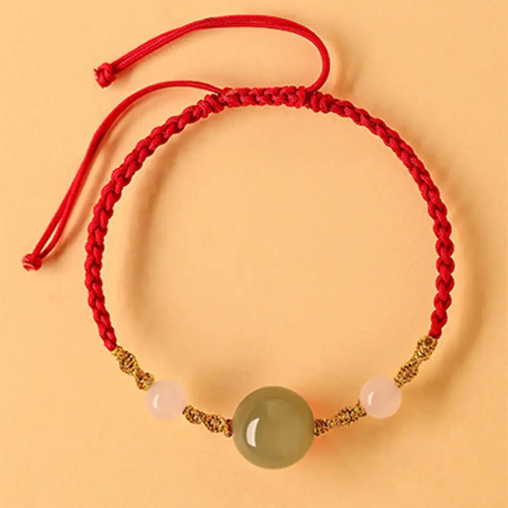 BWOOOH Hetian Jade Black Onyx Red Agate Bead Luck Braided Bracelet - Red Rope&Hetian Jade(Wrist Circumference