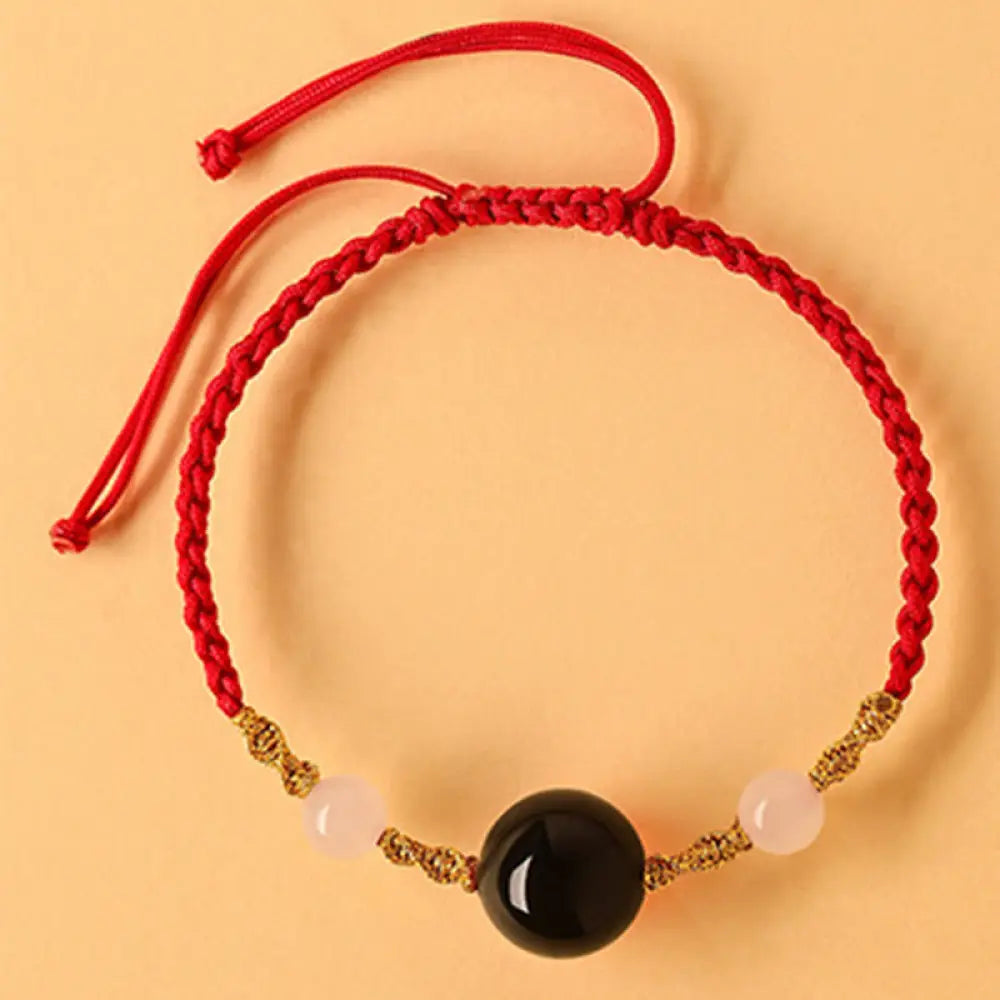 Buddha Stones Hetian Jade Black Onyx Red Agate Bead Luck Braided Bracelet - Red Rope&amp;Black Onyx(Wrist Circumference