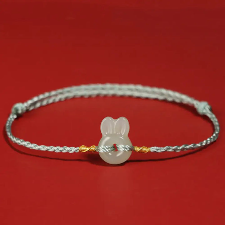 Buddha Stones Hetian Jade Cute Rabbit String Luck Bracelet - BWOOOH - Green Rope(Wrist Circumference 14-16cm) - Bracelet