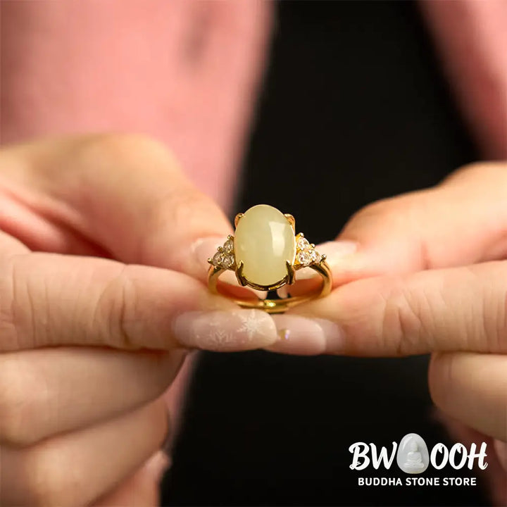 Buddha Stones Hetian Jade Egg Alloy Ring - Hetian Jade - Ring