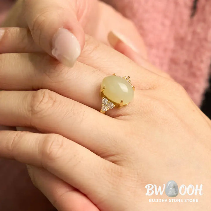 Buddha Stones Hetian Jade Egg Alloy Ring - Hetian Jade - Ring