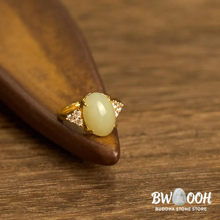 Buddha Stones Hetian Jade Egg Alloy Ring - Hetian Jade - Ring