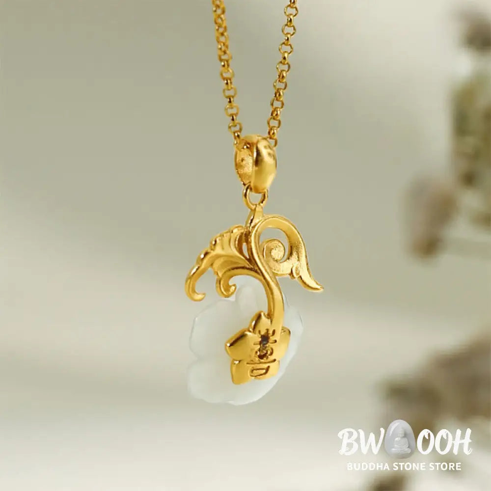 Buddha Stones Hetian Jade Flower 925 Sterling Silver Luck Necklace Pendant - BWOOOH - Hetian Jade 925 Sterling Silver