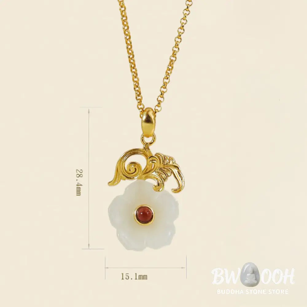 Buddha Stones Hetian Jade Flower 925 Sterling Silver Luck Necklace Pendant - BWOOOH - Hetian Jade 925 Sterling Silver